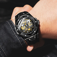 Reloj Mecánico Automático para Hombre, a la Moda, con Caja de Aleación, Esfera con Indicadores, Cierre Oculto, Correa de Silicona, Resistente al Agua 30M, Estilo Hip Hop