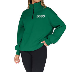 Sudadera de mujer de invierno con lavado ácido, forro polar de punto, media cremallera, logotipo personalizado, manga larga, cuello alto, oversize - Product Image 1
