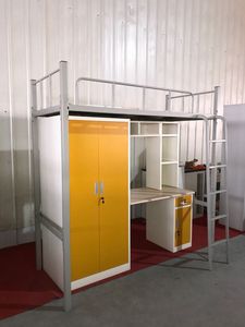 Lit superposé moderne en métal avec bureau intégré, étagère solide, rangement pour vêtements et armoire-vestiaire pour écoles, hôtels, appartements et dortoirs - Product Image 2