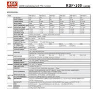 Fuente de Alimentación Conmutada Meanwell RSP-200-24 200W 24V 8.4A AC-DC de Salida Única con PFC Activo Industrial para Pantallas LED y Automatización