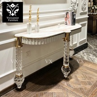 Console d'entrée de luxe en marbre avec pieds en cristal, finition dorée, design moderne, personnalisable pour salon, chambre, villa, hôtel