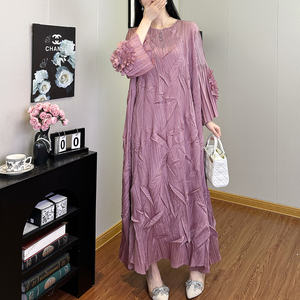 厂家批发女式时尚连衣裙设计宽松加大码三宅百褶裙涤纶休闲连衣裙 - Product Image 4