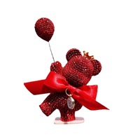 Ornement de voiture et décoration de gâteau en plastique, style coréen, petit ours créatif et personnalisé, orné de diamants, tenant un ballon
