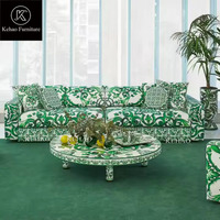 Table basse ronde en bois de style arabe, peinture piano, moderne, luxe, basse, ronde, verte et blanche