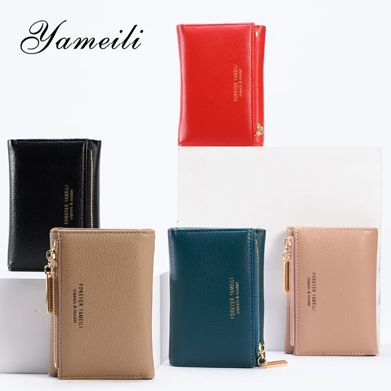Wholesale 2021 new style ladies short wallet Japan and South Korea cute card holder snap button simple three-fold multi-card coi