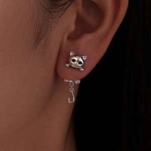 Aretes de Gato de Dibujos Animados con Ojos de Zirconia, Aleación Chapada en Negro, para Regalo Unisex - Product Image 6