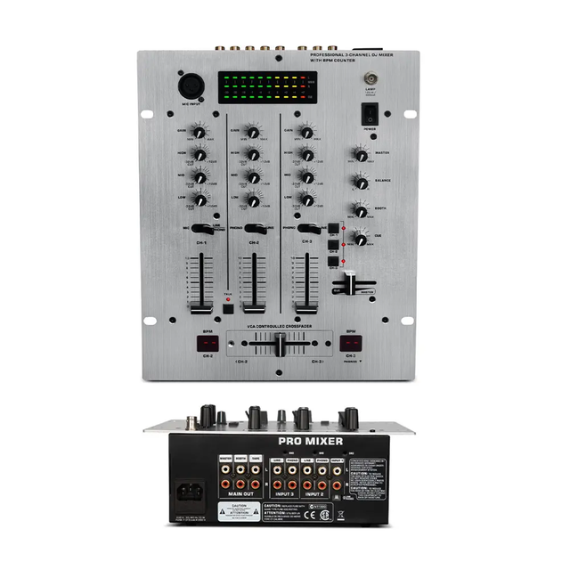 DX626 Professional 3 Channel DJ Mixing with BPM Counter Audio DJ Mixer Console