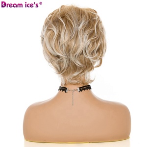 <span class=keywords><strong>Dream</strong></span>.Ice, venta al por mayor, peluca de pelo sintético de corte pixie corto para mujer con flequillo Rubio mixto, pelucas de fiesta onduladas en capas - Product Image 5