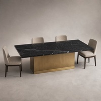 Table à manger en marbre Nero Marquina haut de gamme, table en marbre naturel, table rectangulaire, table avec base en métal