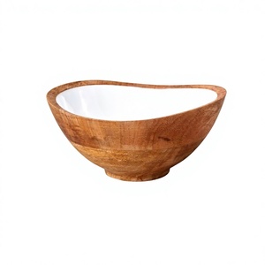 Tazón de Madera Ecológico Hecho a Mano con Interior Blanco, Apto para Lavavajillas y Duradero, Diseño Clásico para Servir Comida en Fiestas - Product Image 1