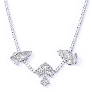 Hip Hop Brass/Copper Alloy 3.5mm <b>Cross</b> Prayer Hand Zircon Micro Insert Link <b>Chain</b> Customized Engagement Unisex Retro Necklace - Product Image 6