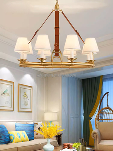 Luces decorativas modernas para el hogar, candelabro clásico de cuero + cobre, luz interior, escaleras para el hogar, sala de estar, pasillo, iluminación - Product Image 4