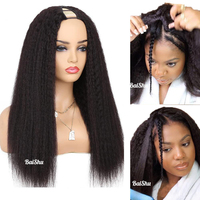 Perruque africaine mi-tête évidée avec cheveux longs et raides en V, perruque femme moelleuse et douce sans colle