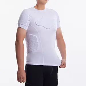 サッカーサッカーペイントボールシャツ用メンズパッド入りコンプレッションシャツチェストプロテクターアンダーシャツ