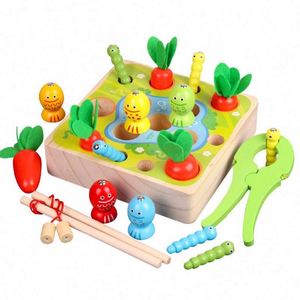 Jeu de pêche éducatif Montessori en bois de haute qualité Happy Farm, puzzle 3D multifonctionnel et multifacettes pour l'apprentissage de la mémoire - Product Image 1