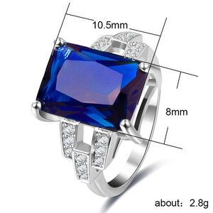 Rectangular Blue Zircon Women Ring Minimalist Banquet Daily Hand Jewelry - Product Image 3