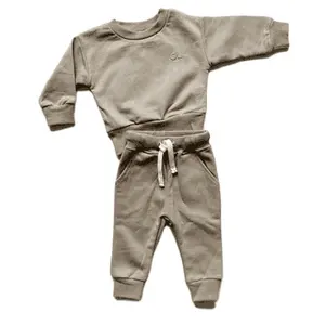 Custom Katoen Effen Baby Jongens Set Hot Selling Lange Mouw Baby Shirt Franse Terry Kinderkleding In De Herfst