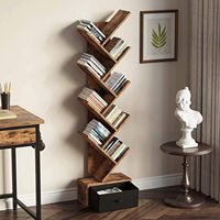 Bibliothèque rotative industrielle avec tiroirs, étagère de rangement ouverte pour livres, CD et plantes, étagère d'exposition en bois pour salon