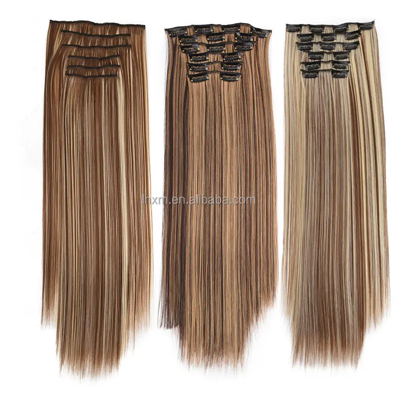 Clip In Hair Extensions with 16 Clips Silky Straight Clip Hair Synthetic