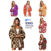 Cardigan personnalisé pour femme, style vintage, à col ouvert, motif à carreaux mélangés, tricot épais, manches longues, pour usage quotidien