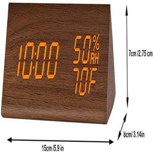 LED ไม้อุณหภูมิความชื้นเสียงเปิดใช้งานนาฬิกาปลุก - Product Image 3