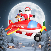 Avion de Noël gonflable de 8 pieds avec Père Noël et chiot, éclairage LED, ornement de Noël pour la cour, la pelouse, la maison, la fête de Noël en plein air