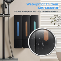 Distributeur mural manuel de savon et shampoing à 3 compartiments, 1200 ml, en ABS, rechargeable, pompe à goutte pour salle de bain d'hôtel