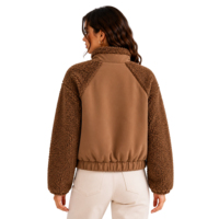 Blouson Teddy en polaire pour femme, marron, style bomber, en matériaux mélangés, fausse fourrure, col montant, chaud pour l'hiver, entièrement zippé