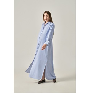 Vestidos Maxi Casuales de Cintura Holgada, Minimalistas, Tejidos, con Botones, Manga Regular, Cuello Camisero, de Algodón y Poliéster, Hechos en Vietnam - Product Image 1