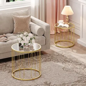 Wholesale Living Room Modern Round Nesting Glass Gold Coffee Table Set Of 2 Center Table Stacking Side End Table With Storage