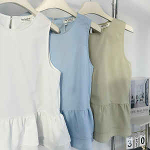 Blusa sin mangas con volantes de verano 2025 para mujer, cuello redondo, con cordones, camisetas sin mangas informales, proveedor de moda OEM - Product Image 4