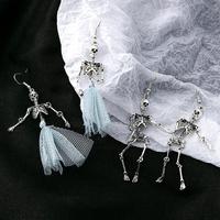 Boucles d'oreilles pendantes Crâne Humanoïde Squelette Halloween Style Européen et Américain, en Alliage de Zinc, Maille Bleue, Style Punk, Bestseller