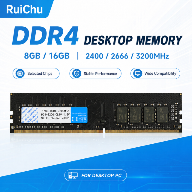 RuiChu DDR4 8GB 16GB 3200MHz ECC Desktop RAM Memory Module PC4-25600 288PIN DIMM PC Computer Upgrade Gaming