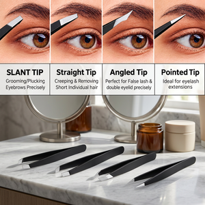 Juego de Pinzas para Cejas de Acero Inoxidable, Punta Puntiaguda, Inclinada, Recta, Duraderas, Estilo Moderno - Product Image 4