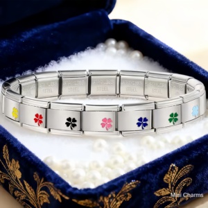 สร้อยข้อมือแฟชั่นทันสมัยสีสันสดใส ประดับด้วยจี้รูปใบโคลเวอร์นำโชค  วัสดุสแตนเลส 304 ชุบแพลตตินั่ม  ขนาด 9 มม. เหมาะสำหรับเป็นของขวัญ - Product Image 2