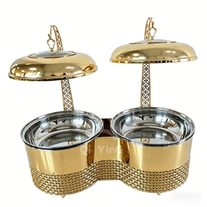 Nuovo Set Scaldavivande a Buffet di Lusso Grande Capacità 8L*2 in Acciaio Inossidabile 201, Alimentato ad Alcol, con <span class=keywords><strong>Piatti</strong></span> Dorati - Product Image 1