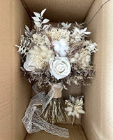 Buket Pernikahan Boho Putih Rumput Pampas Kustom, Bunga Kering Grosir untuk Pengantin