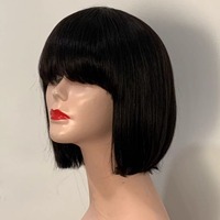 Perruque Bob à franges, entièrement fabriquée à la machine, avec frange, cheveux humains indiens Remy, 8 pouces, haute densité, peut être permanentée et teinte