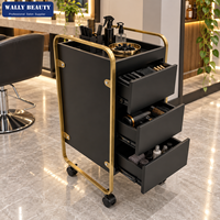 Chariot de Luxe pour Salon de Beauté, Coiffure et Spa, Meuble de Rangement avec 3 Tiroirs, Plateau Supérieur, Cadre Doré et Roulettes