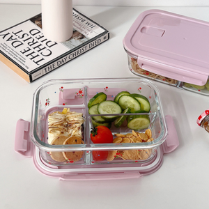 Vente flash - Contenant alimentaire <span class=keywords><strong>en</strong></span> <span class=keywords><strong>verre</strong></span> borosilicate avec séparateur / <span class=keywords><strong>Pot</strong></span> de conservation des aliments / Contenant pour préparation de repas compatible <span class=keywords><strong>micro</strong></span>-ondes - Product Image 1