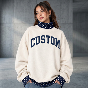 Pull en coton tricoté à manches longues pour femme, col montant, imprimé personnalisé « Mama », à pois contrastants, collection automne – Meilleure vente - Product Image 4