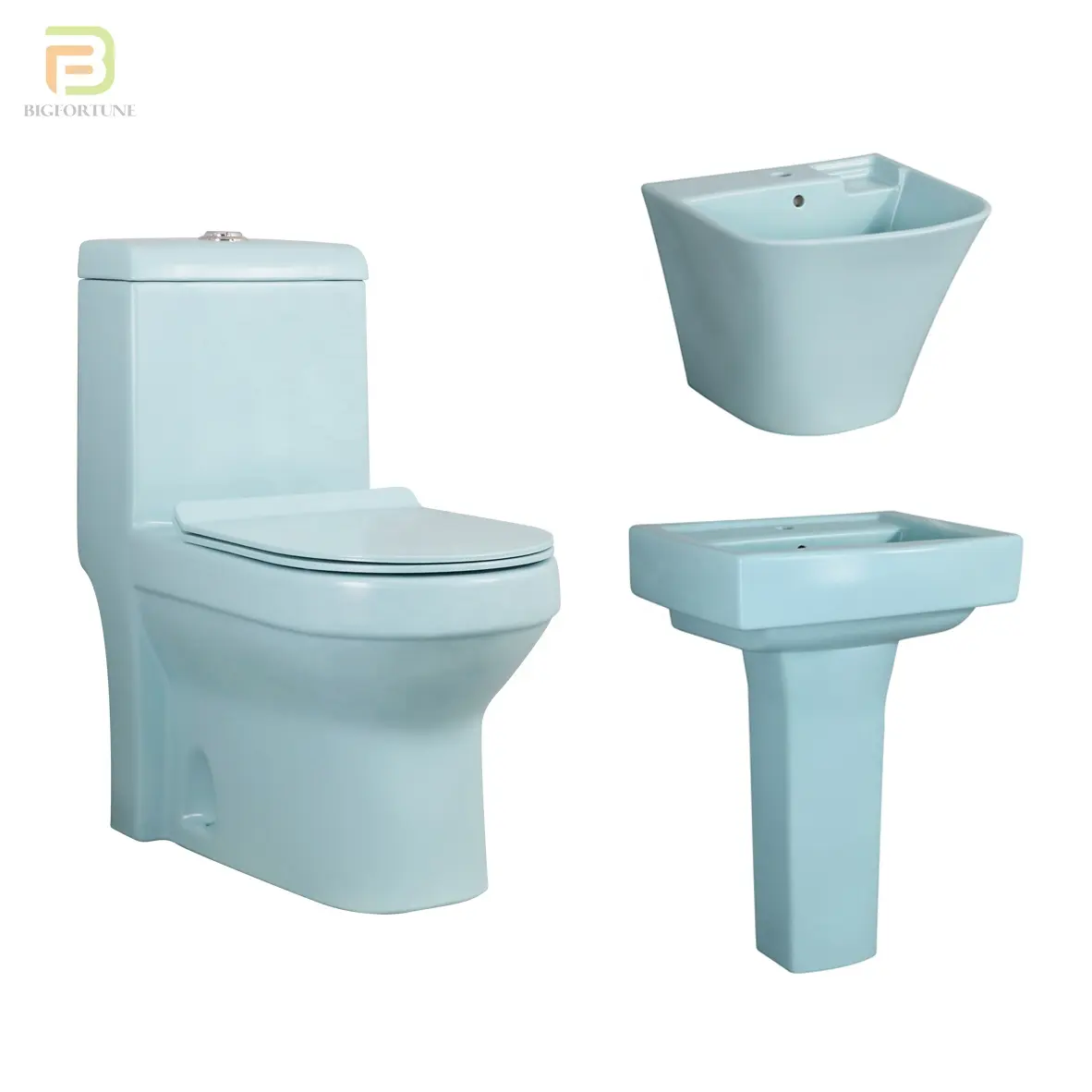 Chinese modern style sanitary ware blue toilets pedestal basin wall hung sink ceramic wc toilet set