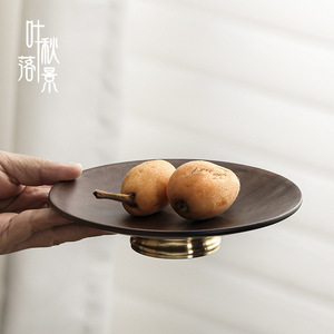 Chinese Pastry Plate Round Walnut Wood Stemmed Fruit <b>Snack</b> <b>Tray</b> Minimalist New Chinese Style Party Use - Product Image 2