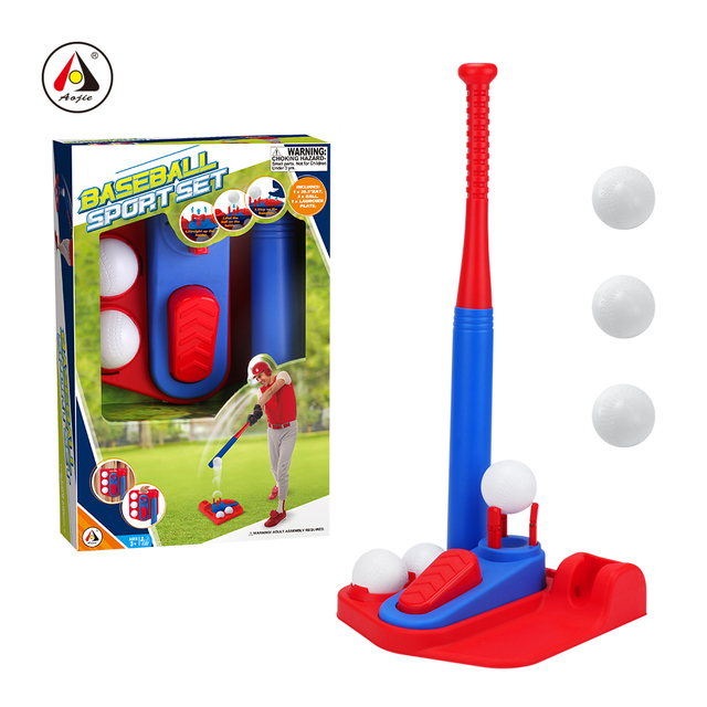 AOJIE Baseball Pedal Pitching Machine Remote Ball Launcher Kids Game Set Includes 1 Plastic Adjustable Bat 3 Balls Children's