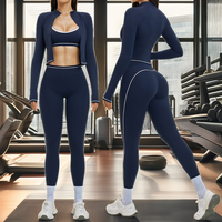 Conjunto de Yoga de 3 Piezas Personalizado para Mujer: Sujetador Ajustable, Leggings de Cintura Alta con Efecto Push-Up, Ajuste Delgado, Elástico en Cuatro Direcciones, Transpirable, de Secado Rápido Frontal