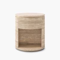 Table d'appoint moderne en travertin Emperador, cylindre cannelé avec poignée dorée, tiroir, table d'appoint pour hôtel, vente en gros, OEM, sur mesure.