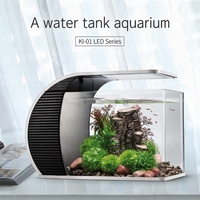 Aquarium de bureau JSD Arc avec filtre intégré, éclairage LED tactile, design de tuyau de pluie, petit aquarium en verre pour la décoration de la maison ou du bureau