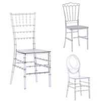 Chaise Chiavari Phoenix Napoléon transparente en résine acrylique pour événements, location en gros pour adultes, idéale pour les mariages