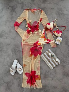 JSN 2025 New Designer Three Piece <strong>Bikinis</strong> Set with <strong>Long</strong> <strong>Sleeves</strong> Cover up Print Halter Triangle with Thongs <strong>Bikini</strong> for Women - Product Image 2