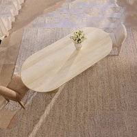 Table à manger ovale en marbre avec piédestal sculptural double en forme d'ampoule, en pierre de travertin naturel, mobilier de salle à manger Wabi Sabi pour villa et maison